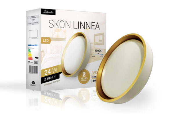 Skön Linnea 24 W-os 400 mm kerek natúr fehér, fehér-arany színű mennyezeti lámpa, IP20-as védettségű