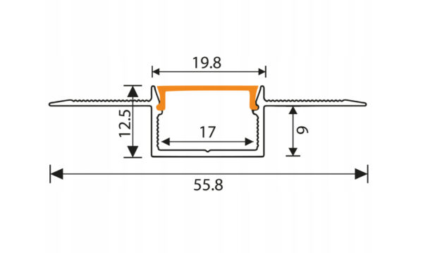Berge gipszkartonba süllyeszthető alumínium profil opál fedéllel, 17mm, 2 méteres szál