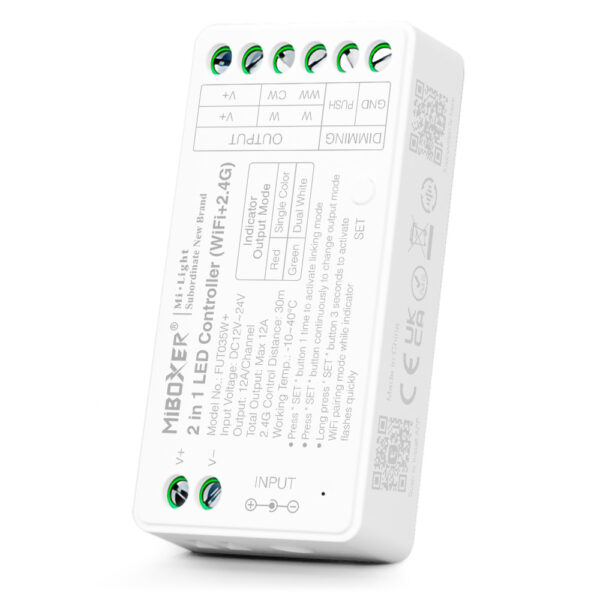 MiBoxer 2 Az 1-Ben Wifi Dimmer/CCT Led Zóna Vezérlõ DC12-24V 12A