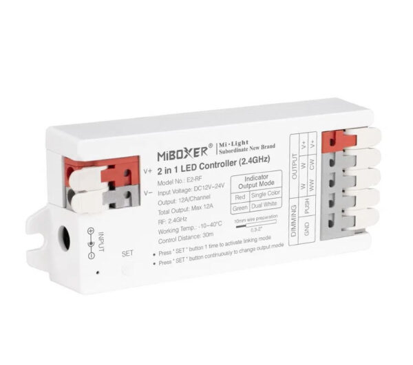 MiBoxer 2 Az 1-Ben Dimmer/CCT Led Zóna Vezérlõ DC12-24V 12A gyorscsatlakozós E2-RF