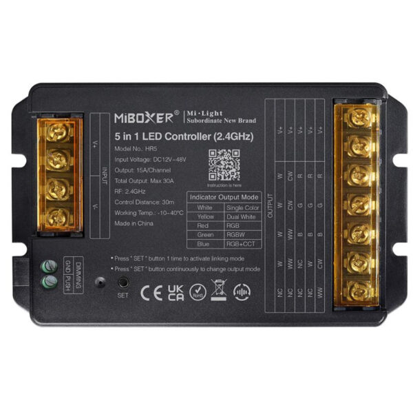 MiBoxer 5 Az 1-Ben Dimmer/CCT/RGB/RGBW/RGB+CCT Led Zóna Vezérlõ DC12-48V 30A