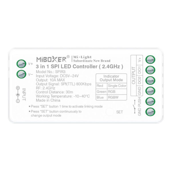 MiBoxer 3 Az 1-ben digitális SPI Single Color/RGB/RGBW Led Zóna Vezérlõ DC5-24V 10A