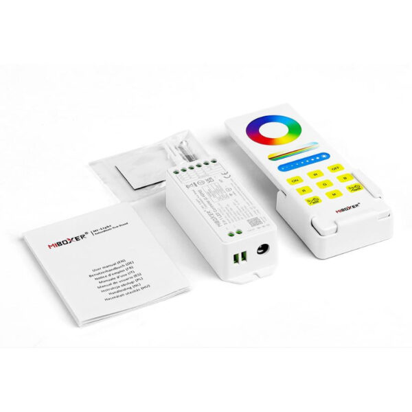MiBoxer 3in1 RGB/RGBW/RGB+CCT Smart LED Vezérlõ DC12-24V 15A Fehér Touch Távirányítóval és Fali Tartóval