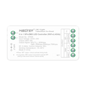 5 Az 1-ben digitális (futófényes) SPI+DMX Single Color/CCT/RGB/RGBW/RGB+CCT Led Zóna Vezérl? DC5-24V 10A FUTSPIW5